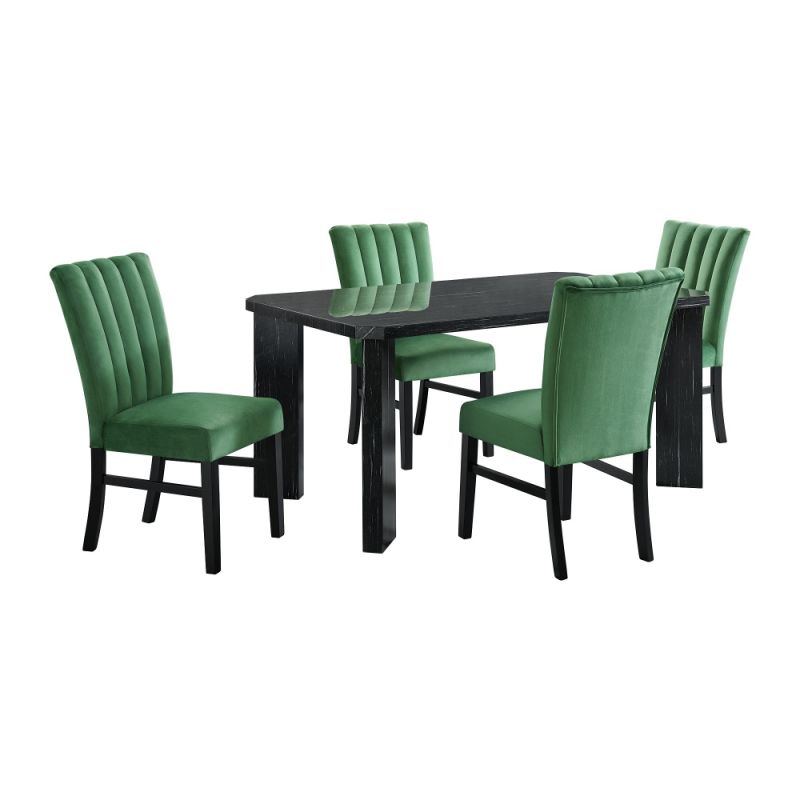 Picket House Furnishings - Odette 5PC Dining Set in Grey-Rectangle Table & Four Emerald Velvet Chairs - D-1153-RCTCE-5PC