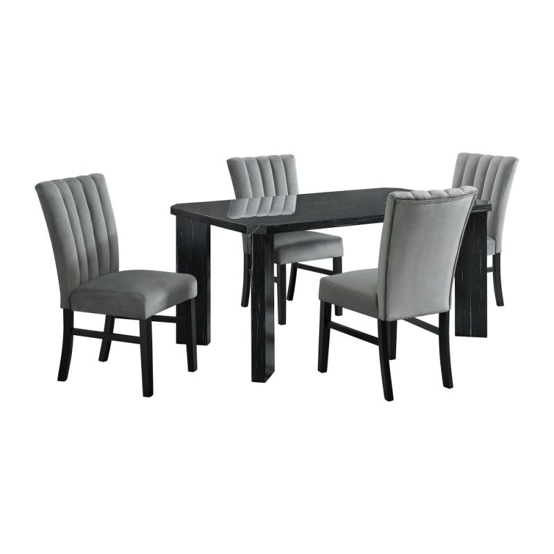 Picket House Furnishings - Odette 5PC Dining Set in Grey-Rectangle Table & Four Grey Velvet Chairs - D-1153-RCTCG-5PC