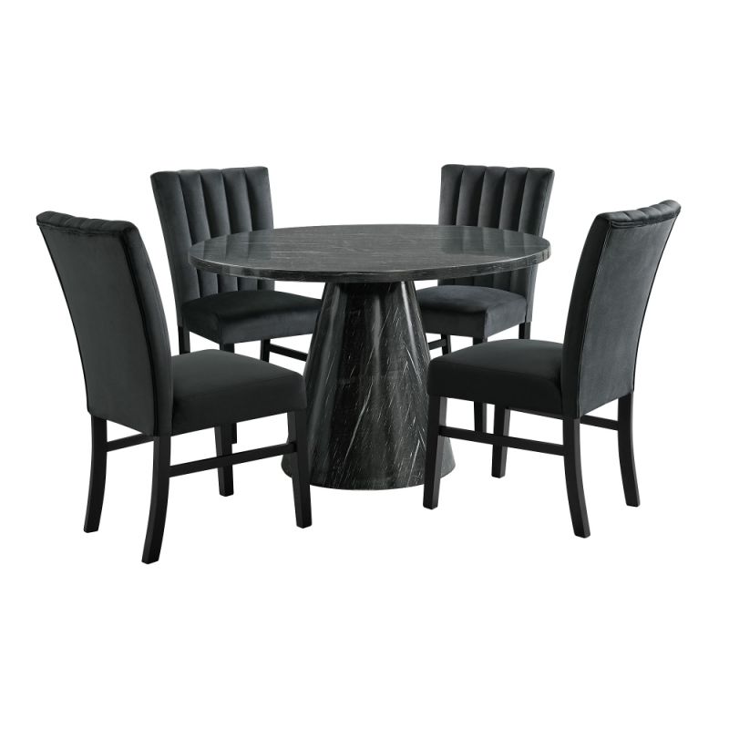 Picket House Furnishings - Odette 5PC Dining Set in Grey-Round Table & Four Black Velvet Chairs - D-1153-RDTCB-5PC