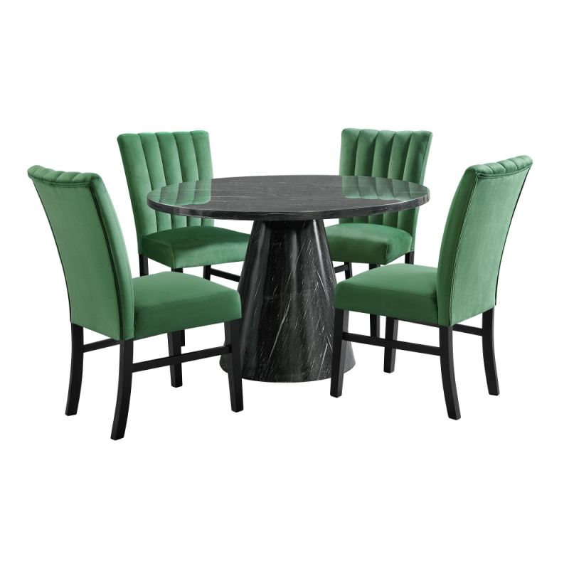 Picket House Furnishings - Odette 5PC Dining Set in Grey-Round Table & Four Emerald Velvet Chairs - D-1153-RDTCE-5PC