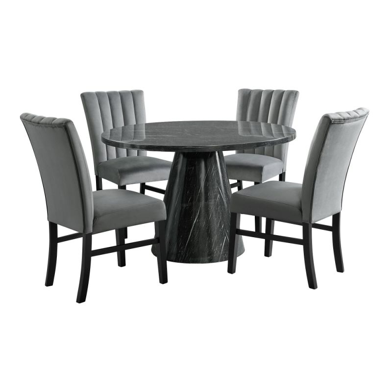 Picket House Furnishings - Odette 5PC Dining Set in Grey-Round Table & Four Grey Velvet Chairs - D-1153-RDTCG-5PC