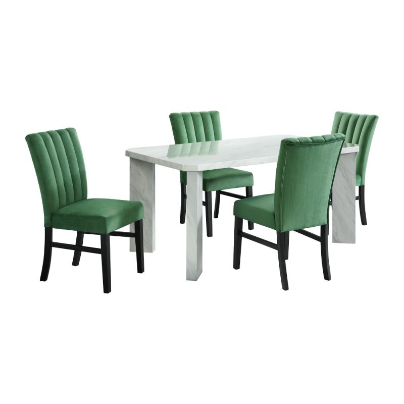 Picket House Furnishings - Odette White 5PC Dining Set in White-Rectangle Table & Four Emerald Velvet Chairs - D-1157-RCTCE-5PC