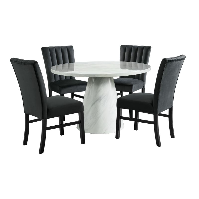 Picket House Furnishings - Odette White 5PC Dining Set in White-Round Table & Four Black Velvet Chairs - D-1157-RDTCB-5PC