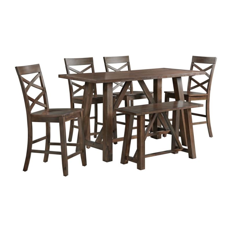 Picket House Furnishings - Regan 6PC Counter Height Dining Set in Cherry-Table, 4 Side Chairs & Bench - DRN1006CS