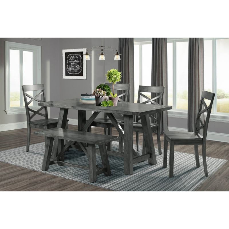Picket House Furnishings - Regan 6PC Dining Set in Gray-Table, 4 Side Chairs & Bench - DRN3006DS