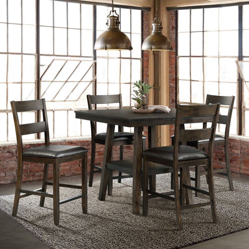 Picket House Furnishings - Reid 5Pc Counter Height Dining Set Table And Four Chairs in Dark Walnut - DLD5005CS