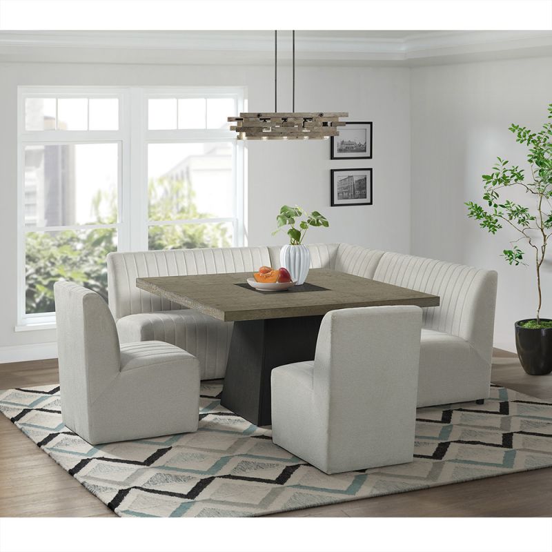 Picket House Furnishings - Rizzo 6PC Standard Height Dining Set in Grey-Square Table, Two Chairs & Complete Bench - D-7570-5-CB-6PC