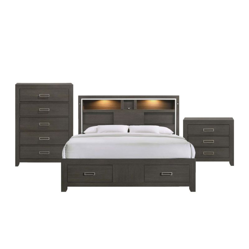 Picket House Furnishings - Roma King Storage 3PC Bedroom Set in Grey - SS520KB3PC