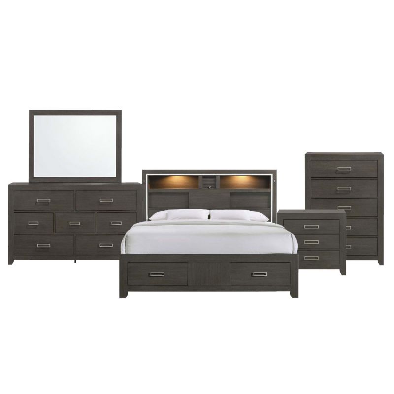 Picket House Furnishings - Roma King Storage 5PC Bedroom Set in Grey - SS520KB5PC