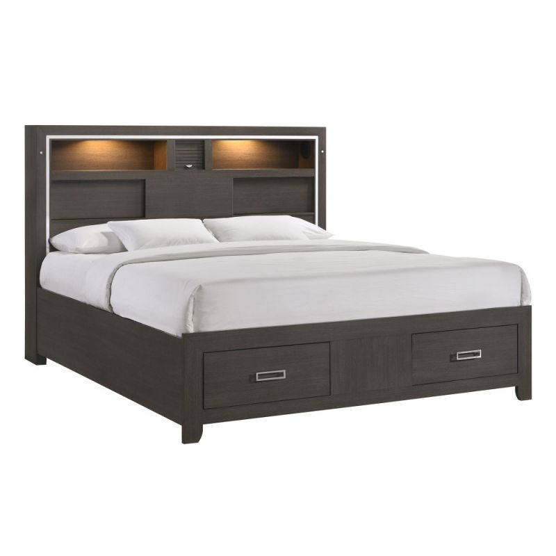 Picket House Furnishings - Roma King Storage Bed with Music & LED Lights in Grey - SS520KB