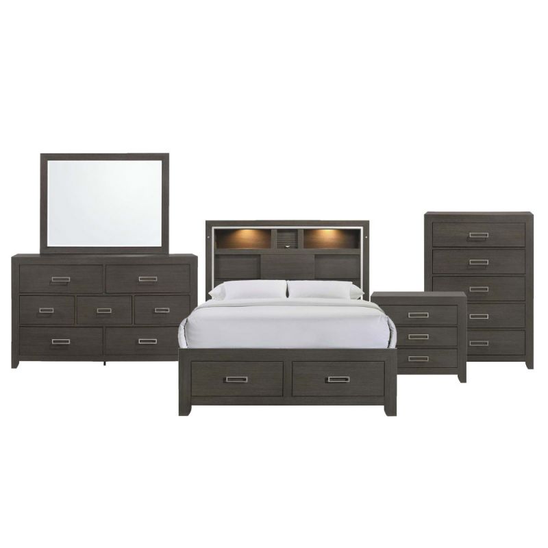 Picket House Furnishings - Roma Queen Storage 5PC Bedroom Set in Grey - SS520QB5PC