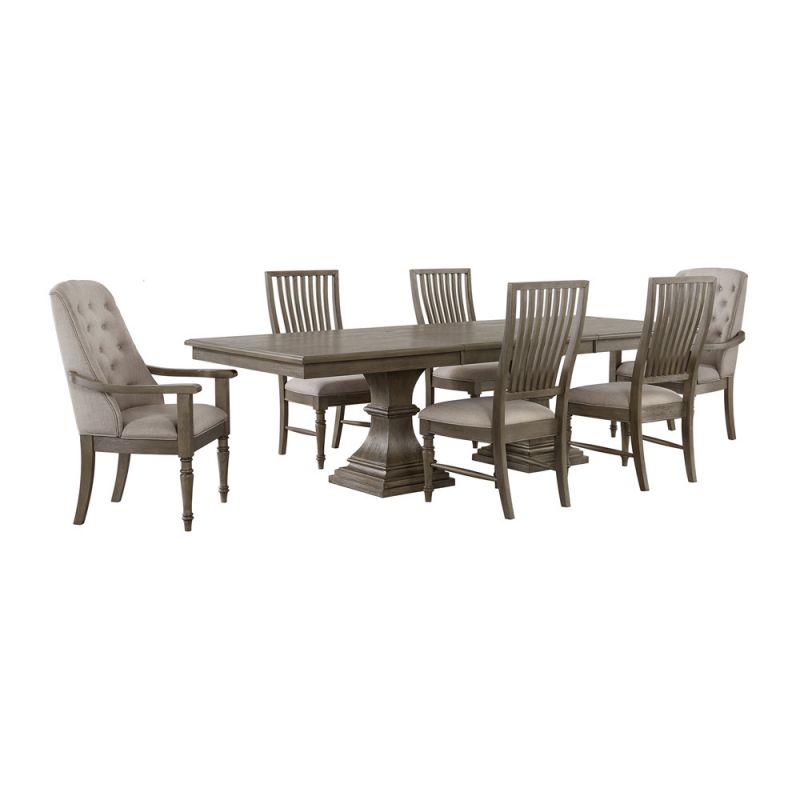 Picket House Furnishings - Royale 7PC Standard Height Dining Set in Grey-Rectangular Table, Four Chairs and Two Arm Chairs - D-10315-3-DTAC-7PC