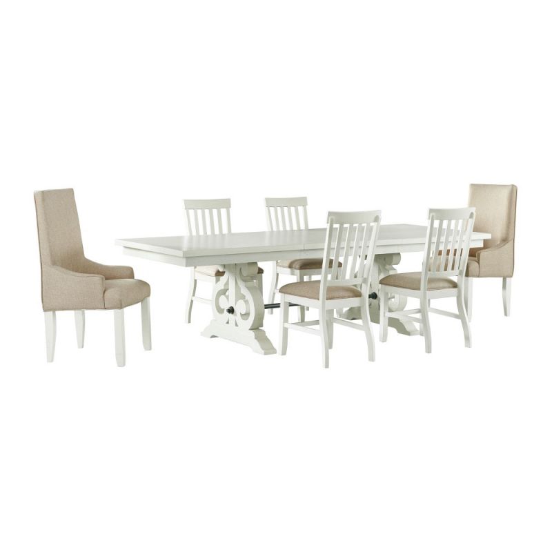 Picket House Furnishings - Stanford 7PC Dining Set-Table, 4 Side Chairs & 2 Parson Chairs in White - DST700SP6PC
