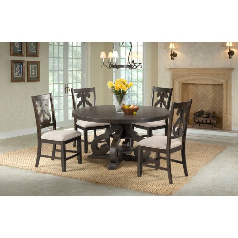 Picket House Furnishings - Stanford Round 5Pc Dining Set Round Table And 4 Chairs in Smokey Walnut - DST1805PC