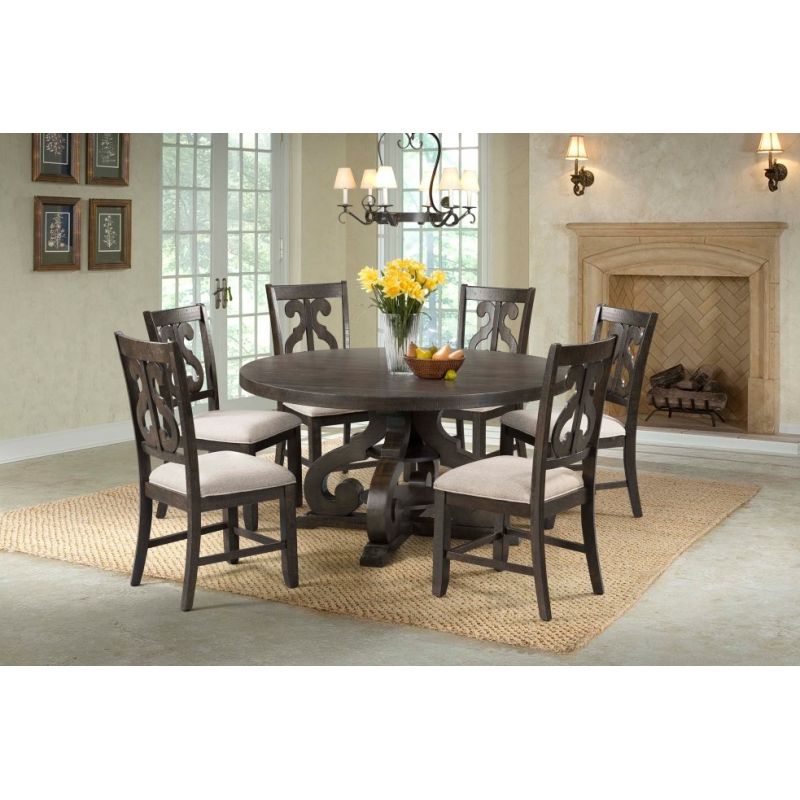 Picket House Furnishings - Stanford Round 7Pc Dining Set Round Table And 6 Chairs in Smokey Walnut - DST1807PC