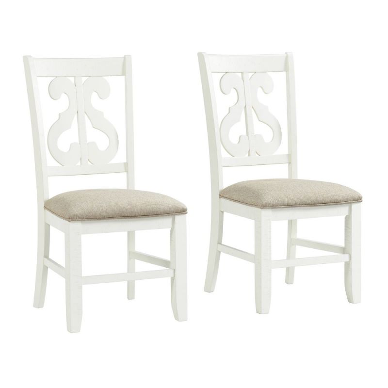 Picket House Furnishings - Stanford Wooden Swirl Back Side Chair in White (Set of 2) - DST750SC