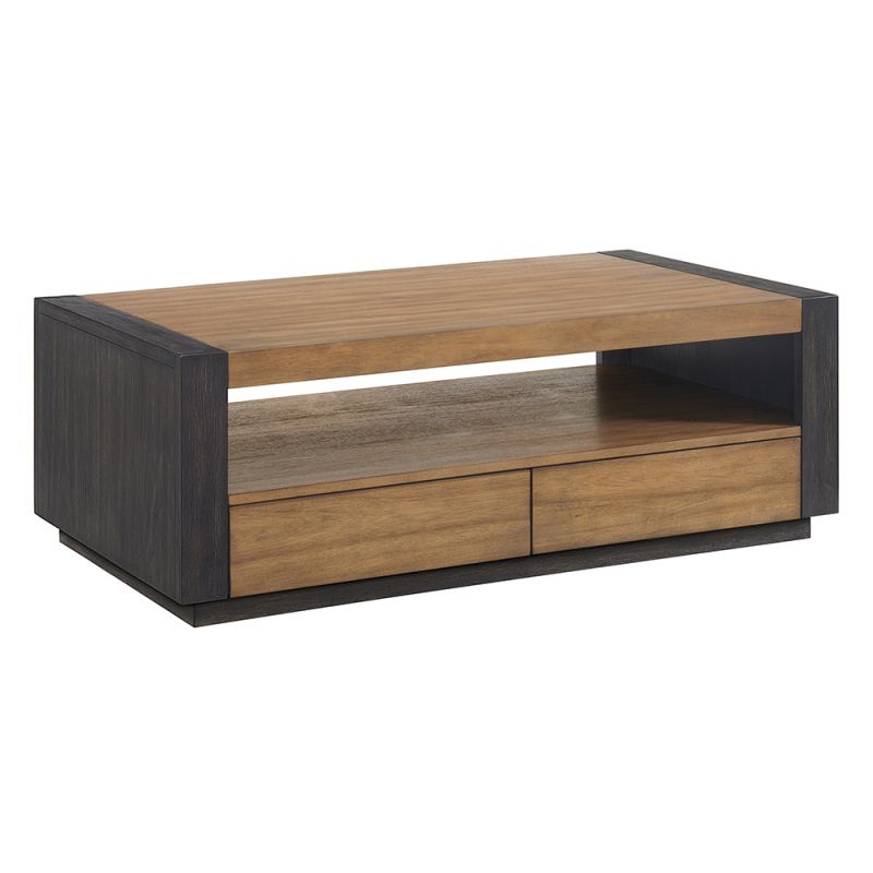Picket House Furnishings - Stephen Coffee Table with 4 Drawers in Light Oak & Black - T-3720-8-CT2