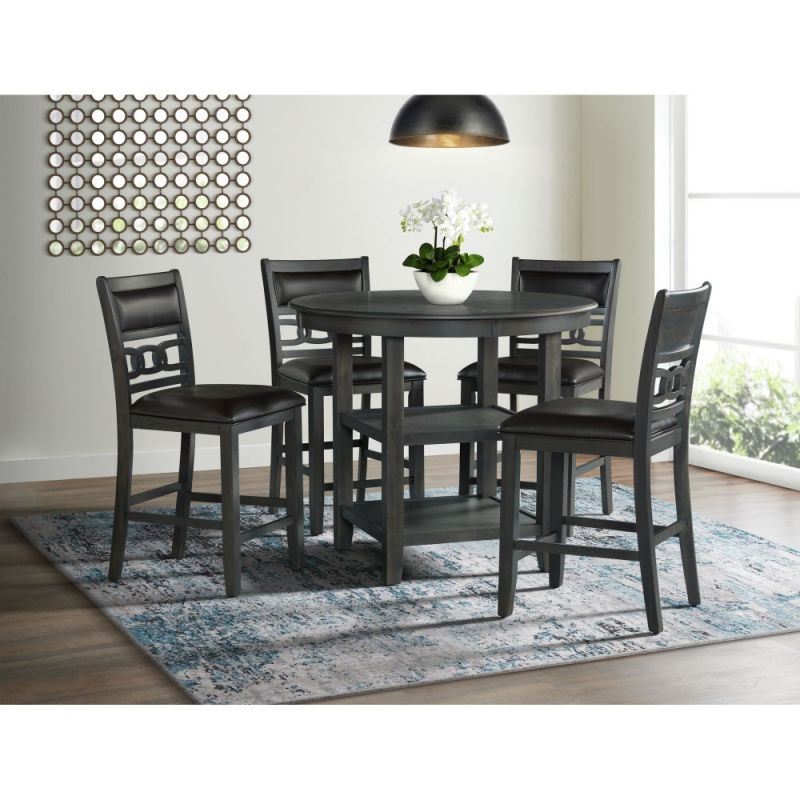 Picket House Furnishings - Taylor Counter Height 5PC Dining Set-Table and Four Faux Leather Side Chairs in Gray - DAH355P5PC