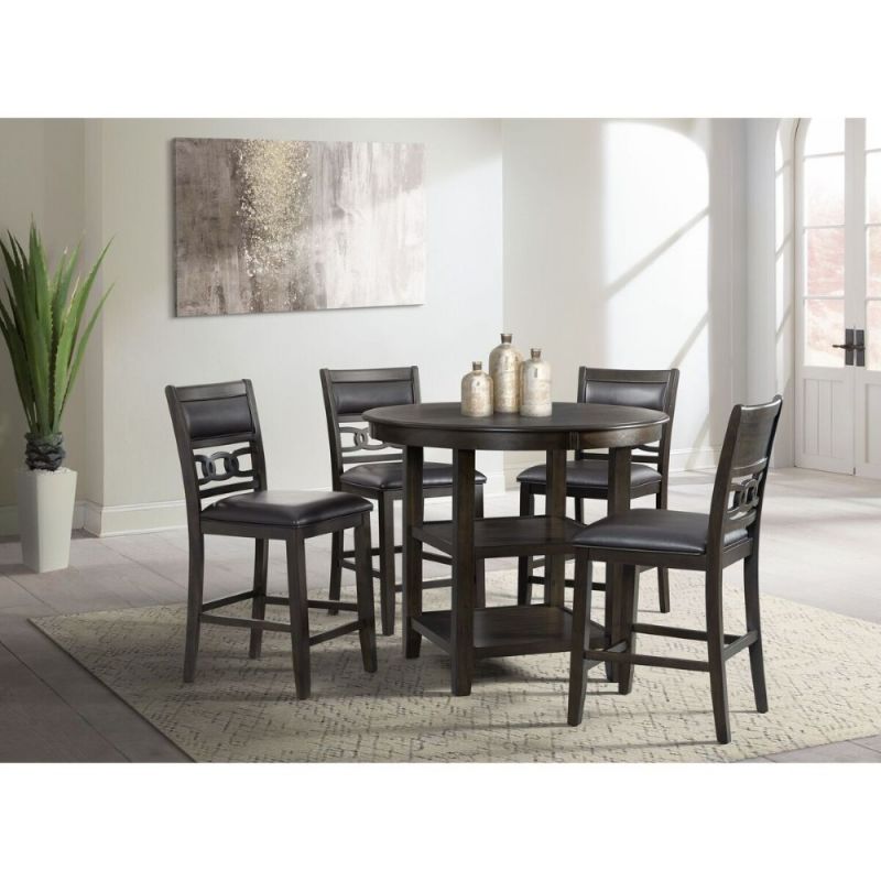 Picket House Furnishings - Taylor Counter Height Faux Leather 5PC Dining Set in Walnut - DAH555PC5PC