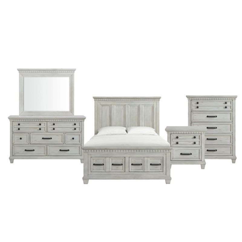 Picket House Furnishings - Windom Queen Storage 5PC Bedroom Set in Antique White - B-10530-7-QSB-5PC