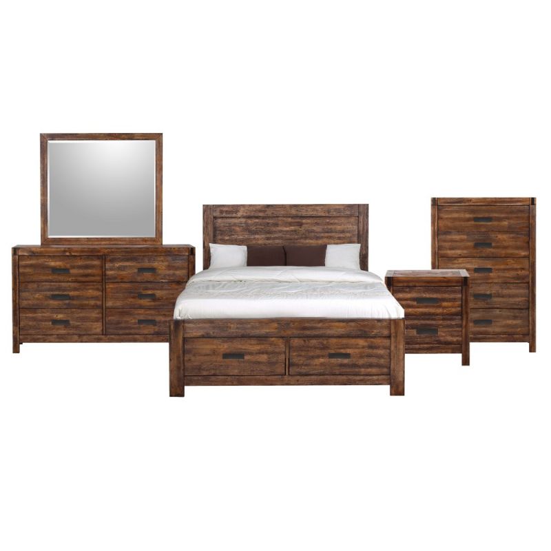 Picket House Furnishings - Wren King 5PC Platform Storage Bedroom Set In Chestnut - WN100KSB5PC