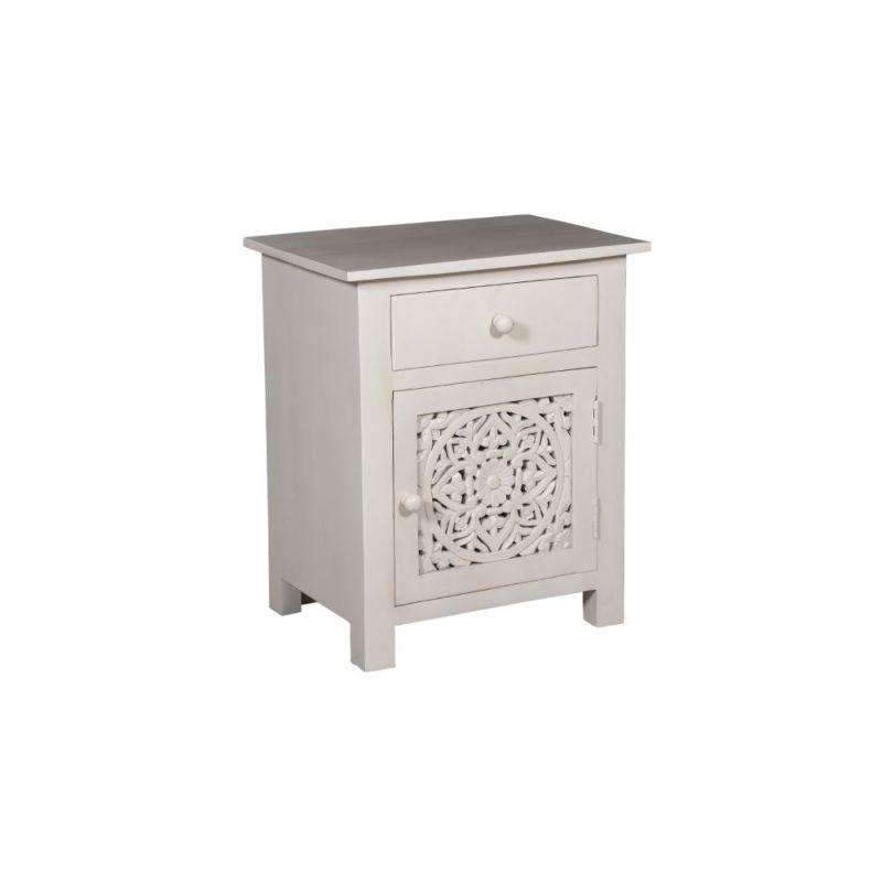Porter Designs -  Bali Solid Hand Carved Wood Nightstand, White - 04-196-04-BCC01/WHT