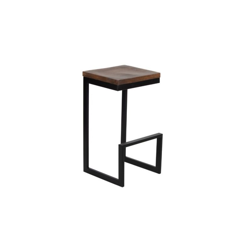 Porter Designs -  Cube Solid Wood & Metal Bar Stool, Brown - 07-108-24-5261