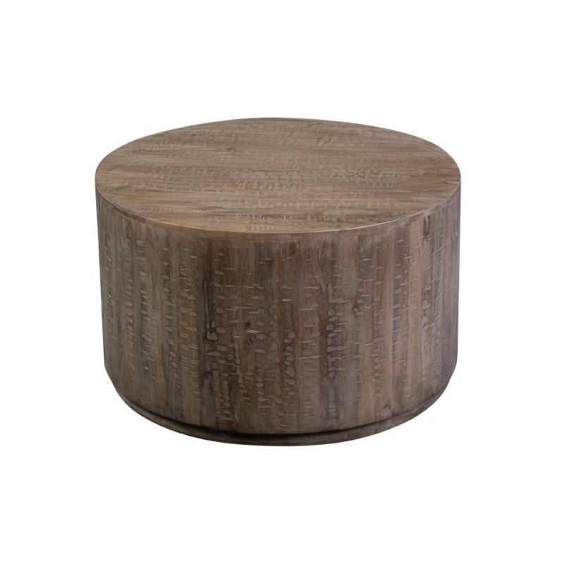 Porter Designs -  Drum Gray Wash Mango Wood Coffee Table, Gray - 05-108-03-7001