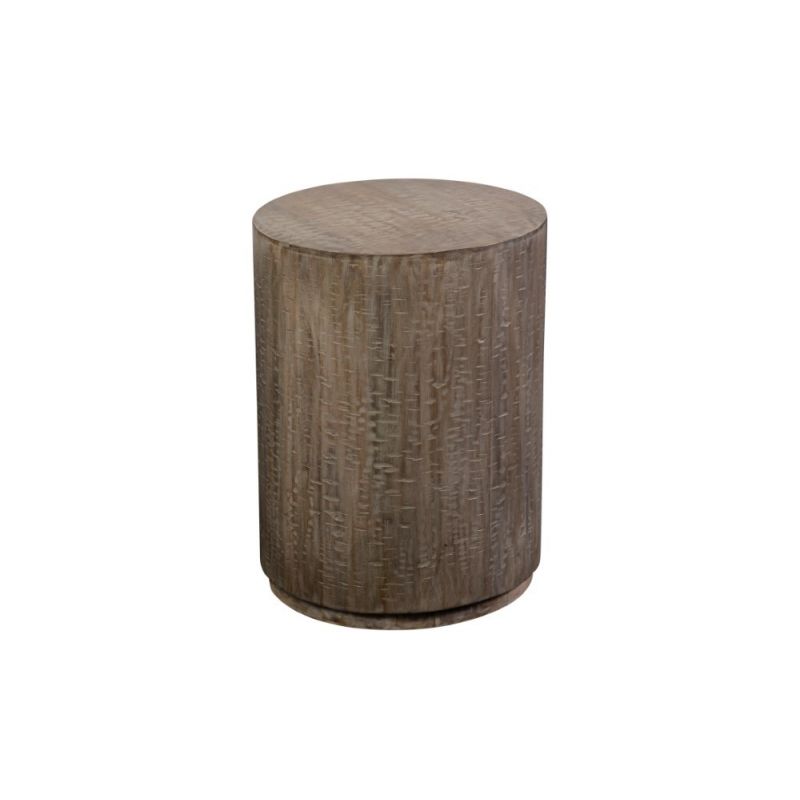 Porter Designs -  Drum Gray Wash Mango Wood End Table, Gray - 05-108-07-7002