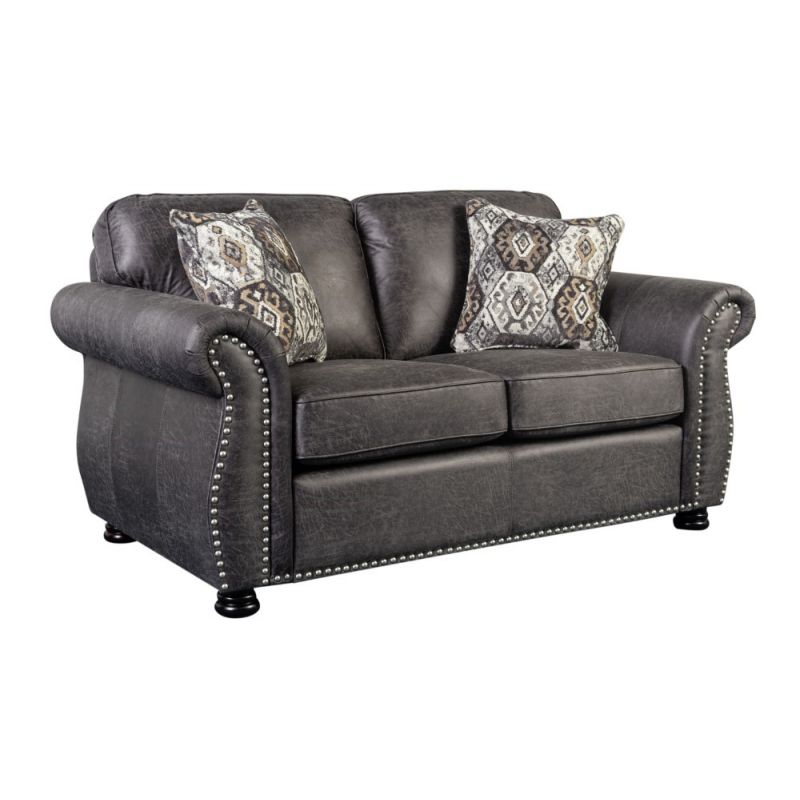 Porter Designs -  Elk River Leather-Look & Nail Head Loveseat, Gray - 01-207C-02-9702A