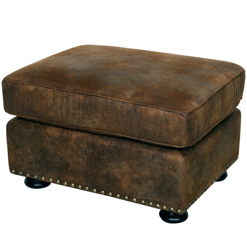 Porter Designs - Elk River Leather-Look & Nail Head Ottoman, Brown - 01-33C-05-975