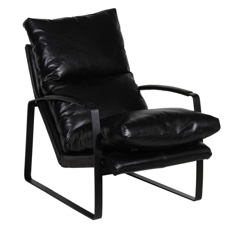 Porter Designs - Eugene Top Grain Leather Accent Chair, Black - 02-108-06-2769