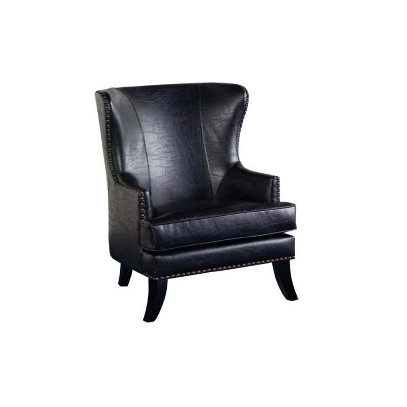 Porter Designs -  Grant Crackle Leather Wingback Accent Chair, Black - 02-201-06-560