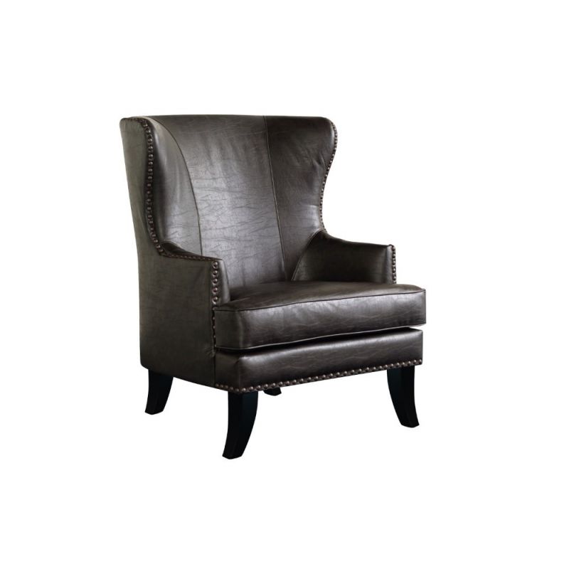 Porter Designs -  Grant Crackle Leather Wingback Accent Chair, Brown - 02-201-06-566