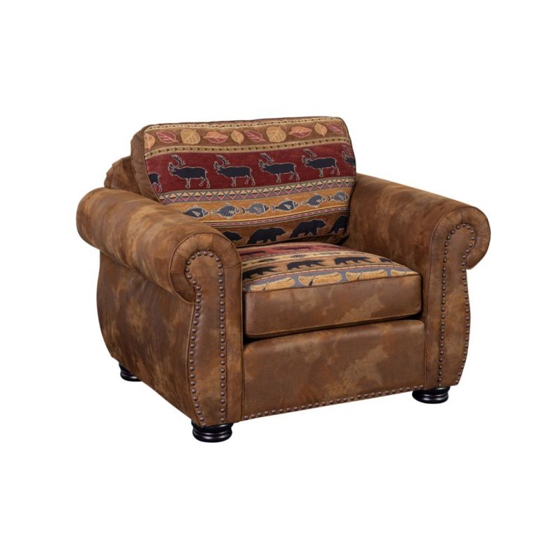 Porter Designs -  Hunter Wildlife Pattern Reversible to Leather-Look Chair, Brown - 01-33C-03-8020