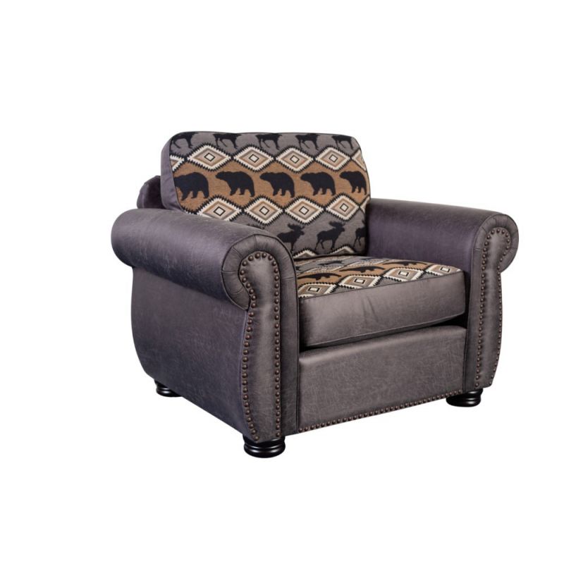 Porter Designs -  Hunter Wildlife Pattern Reversible to Leather-Look Chair, Gray - 01-33C-03-8022