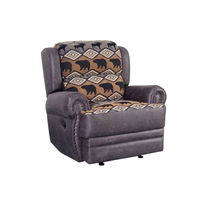 Porter Designs -  Hunter Wildlife Pattern Reversible to Leather-Look Recliner, Gray - 03-33C-11-8022