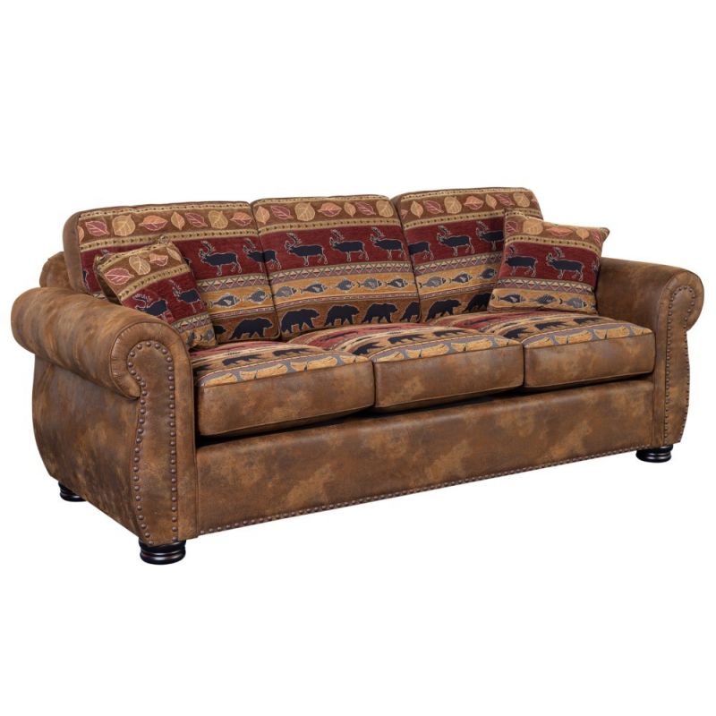 Porter Designs -  Hunter Wildlife Pattern Reversible to Leather-Look Sofa, Brown - 01-33C-01-8020