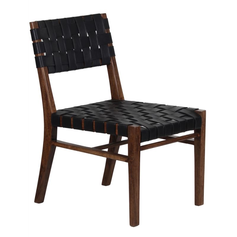 Porter Designs - Kier Genuine Leather Basket-Woven Dining Chair, Brown - 07-108-02-8742