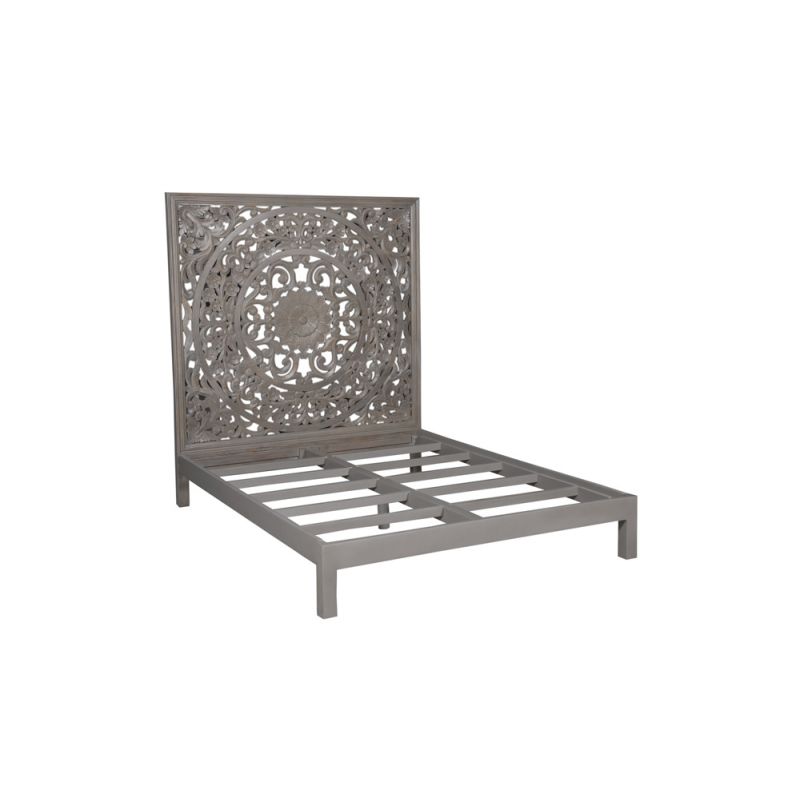 Porter Designs - Mandala Hand Carved Motif Queen Bed, Gray - 04-196-03B-BCB0-KIT