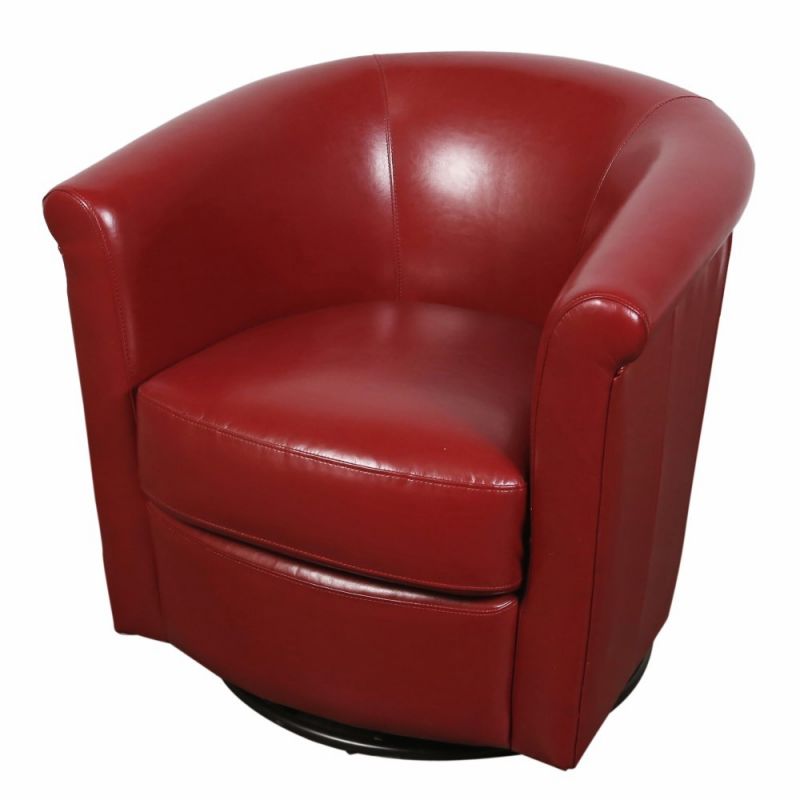 Porter Designs -  Marvel Contemporary Leather-Look Swivel Accent Chair, Red - 02-201C-06-204