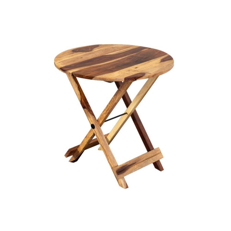 Porter Designs -  Sheesham Accents Solid Wood Round Foldable End Table, Natural - 07-116-01-0271