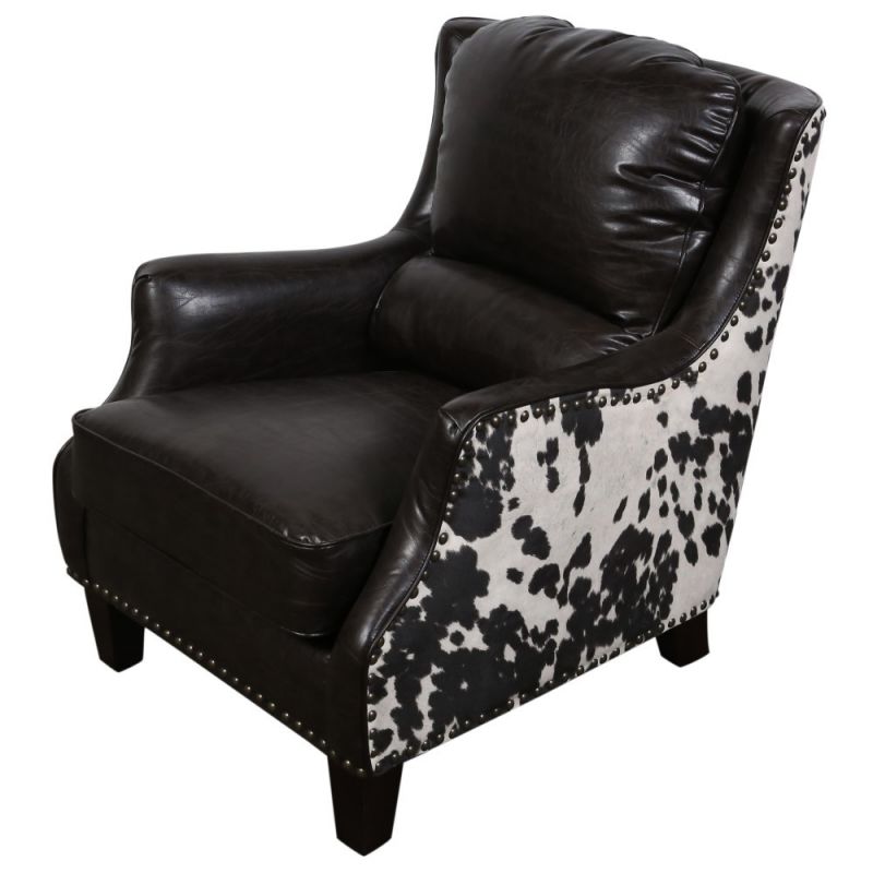 Porter Designs -  Wrangler Leather-look & Cow Pattern Accent Chair, Brown - 01-201-03-0555