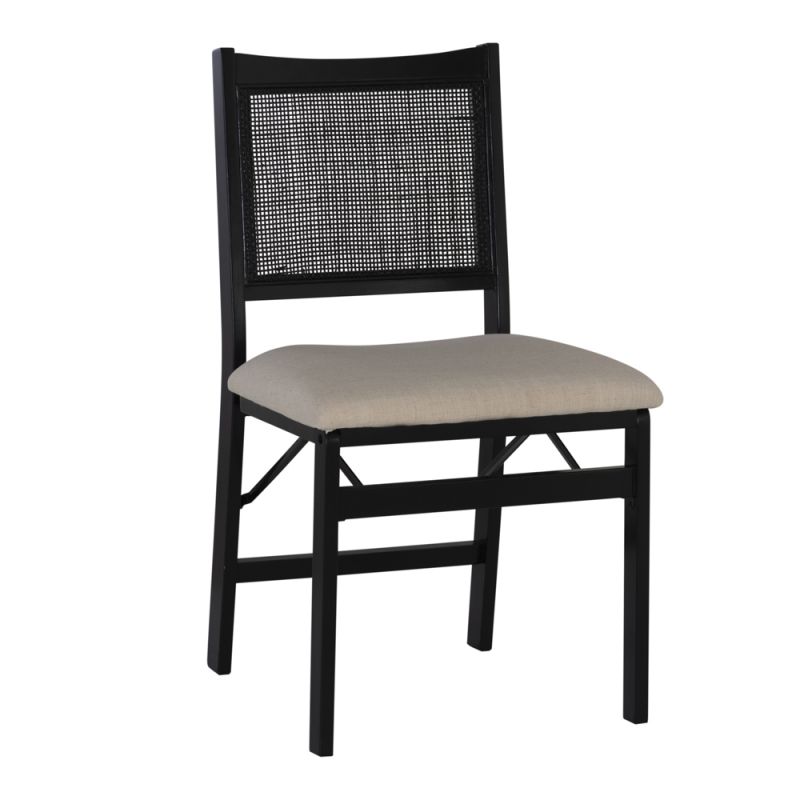Powell Company - Bauer Cane Folding Chair, Black/Beige Cushion - D1485D22FCB