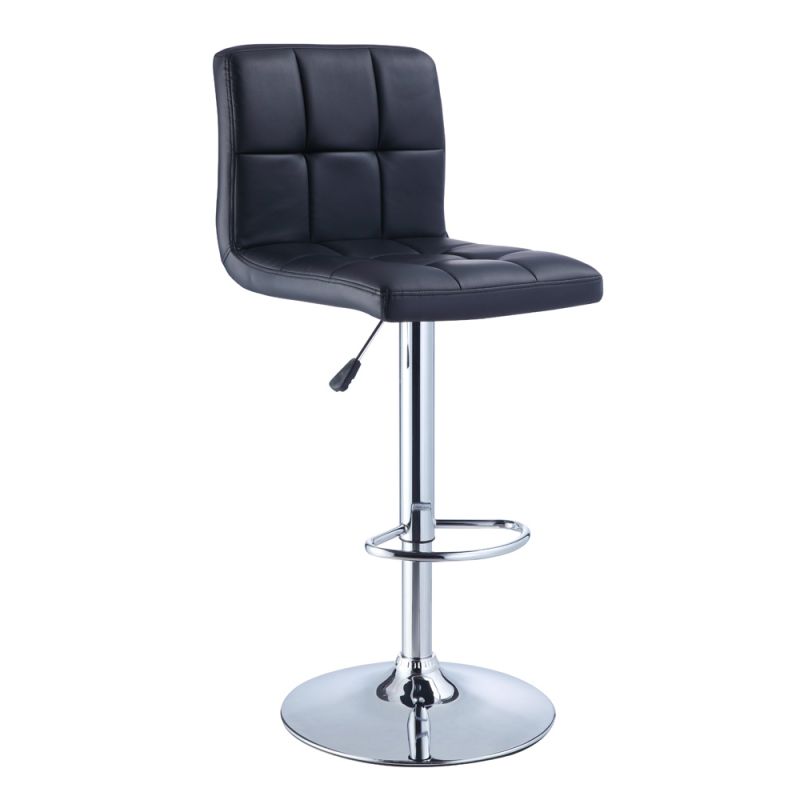 Powell Company - Black Quilted Faux Leather & Chrome Adjustable Height Bar Stool - 212-851