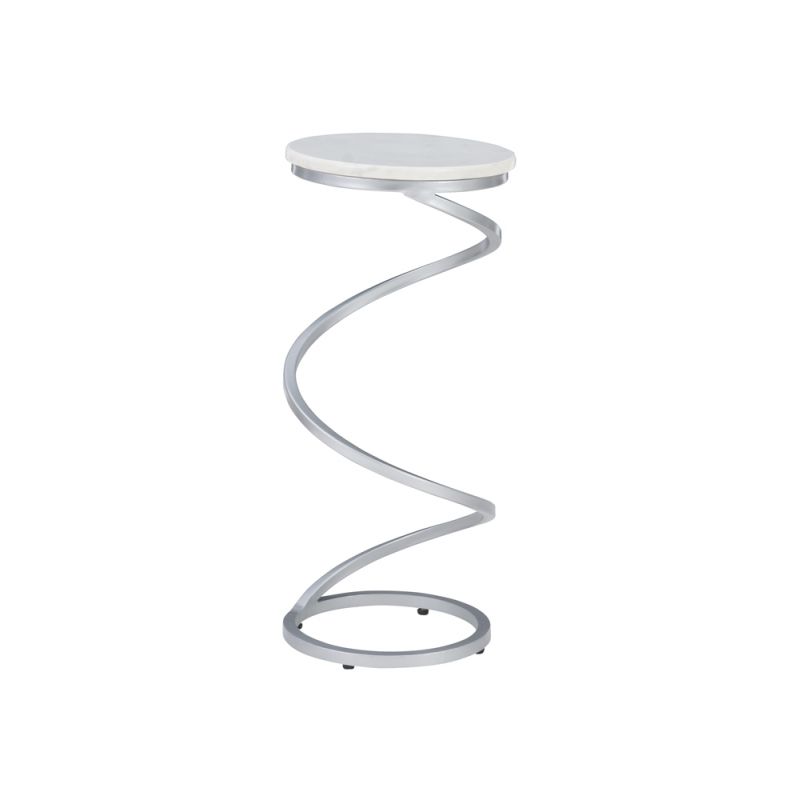 Powell Company - Rian Spiral Drink Table Silver White Marble - D1323A20WSB