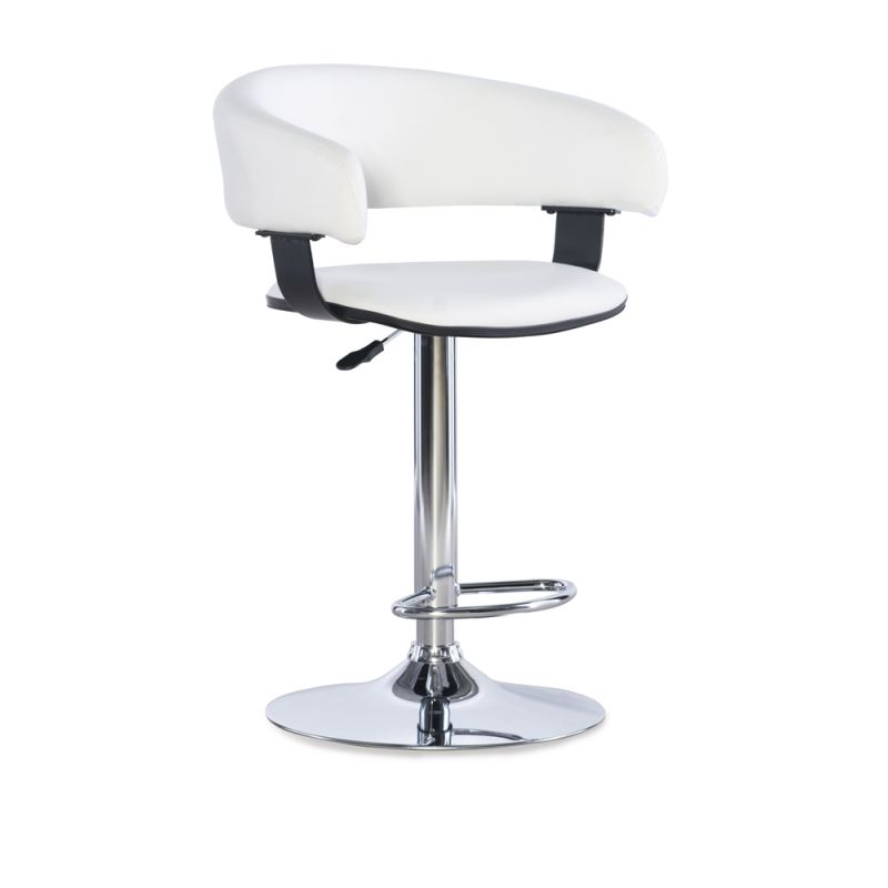 Powell Company - White Faux Leather Barrel & Chrome Adjustable Height Bar Stool - 211-915