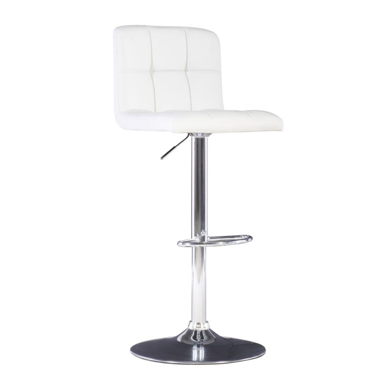 Powell Company - White Quilted Faux Leather & Chrome Adjustable Height Bar Stool - 211-851