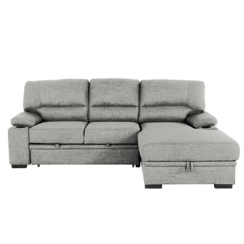 Primo International - Gallo 93 in. Grey 2-Piece Right Facing Sleeper Sofa with Storage & Cupholder - 58941