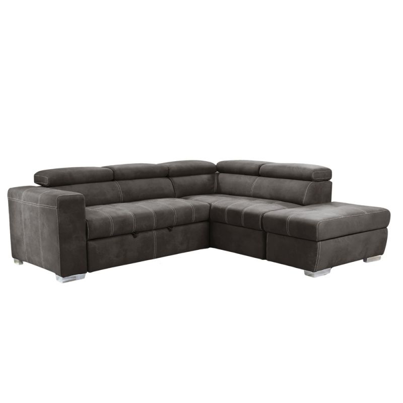 Primo International - Hazell 97 in. 3-Piece Brown Corner Sleeper Sectional with Storage Ottoman / Adj. Backrest - 58943